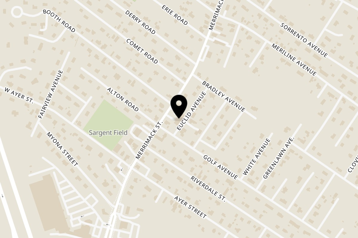 Map showing the location of Yalla Grill on 169 Merrimack Street in Methuen
